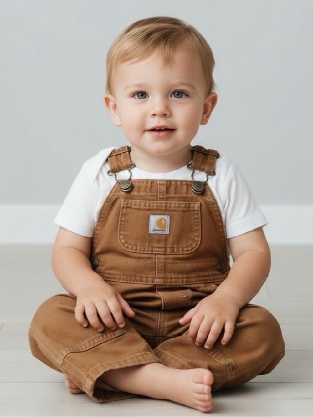 Carhartt Infant Brown Canvas Bib Overalls Size 9M Snaps